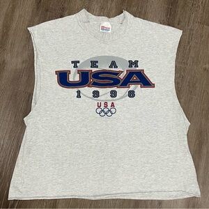 Vintage 1996 Team USA Olympics Cutoff Tee Light Heather Grey Men’s Size XL